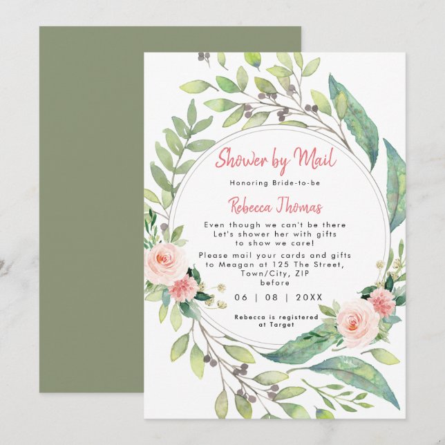Invitation douche par mail afar floral nuptiale (Devant / Derrière)