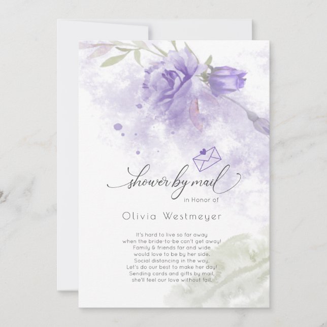 Invitation Douche par Mail Aquarelle Lilac Purple Floral (Devant)