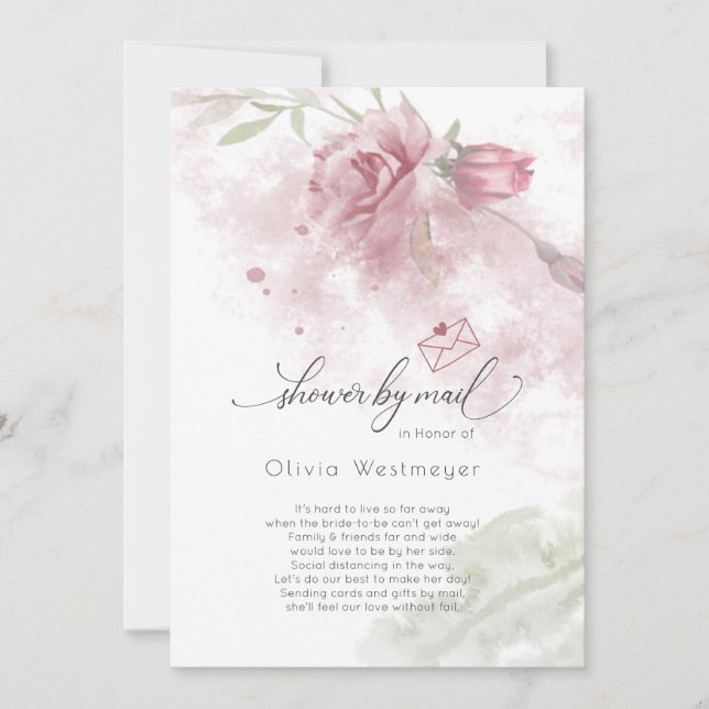 Invitation Douche par Mail Aquarelle Rose Duisier Fleurs rose (Devant)