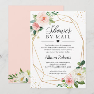 Invitation Douche Par Mail Blush Rose Floral Or Géométrique