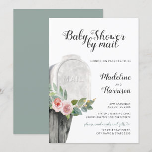 Invitation Douche par Mail Floral Green Virtual Long Distance