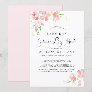 Invitation Douche Par Mail Floral Rose Aquarelle Bébé Garçon