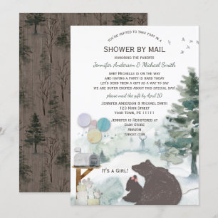 Invitation Douche par Mail Forest Woodland Bear Girl Baby