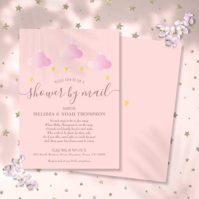 Invitation Douche Par Mail Long Distance Rose Baby Girl (Shower By Mail Long Distance Pink Baby Girl Invitation)