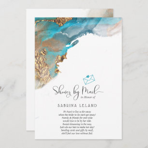 Invitation Douche par Mail Marbled Alcohol Encre Turquoise et