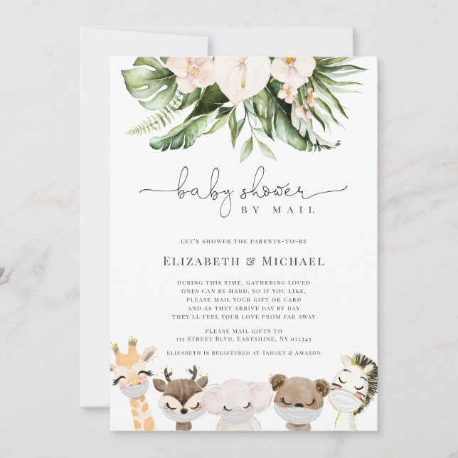 Invitation Douche Par Mail Masqué Baby Safari Animaux (Devant)