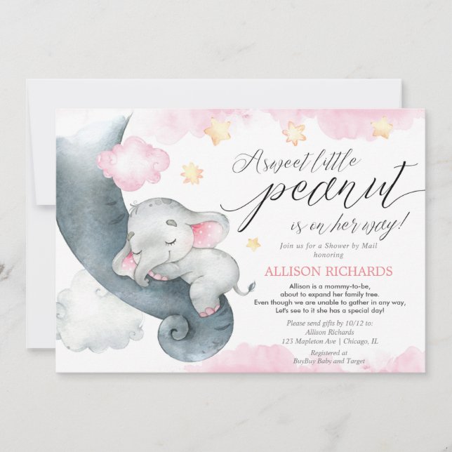 Invitation Douche par Mail Sweet petite cacahuète fille rose  (Devant)