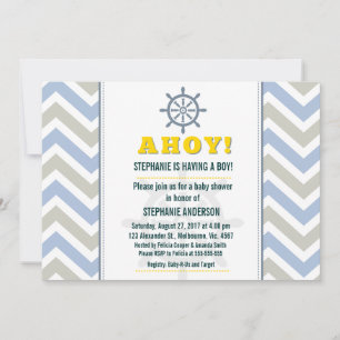 Invitation Douche pour bébé à roue du navire nautique