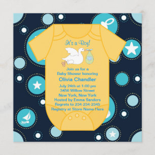 Invitation Douche pour bébé en cigogne jaune