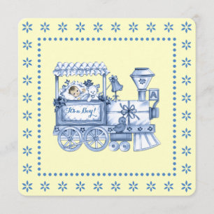 Invitation Douche pour bébé en train jaune et bleu