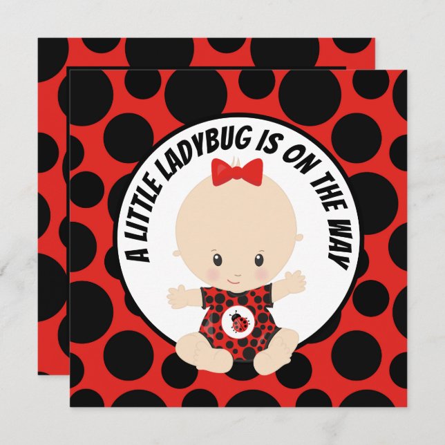Invitation douche pour bébé fille ladybug (Devant / Derrière)