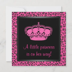 Invitation Douche pour bébé léopard rose et princesse Crown