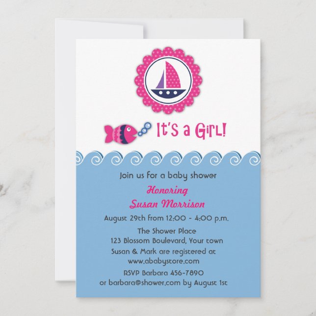 Invitation Douche pour bébé Nautique rose (Devant)