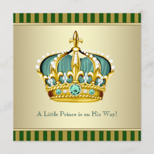 Invitation Douche pour bébé Prince Bébé Gold Green Crown