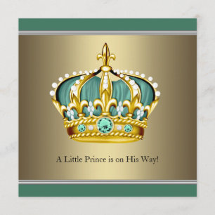 Invitation Douche pour bébé Prince Bébé Gold Green Crown