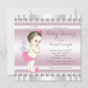 Invitation Douche pour bébé rose et gris Angel Pearl