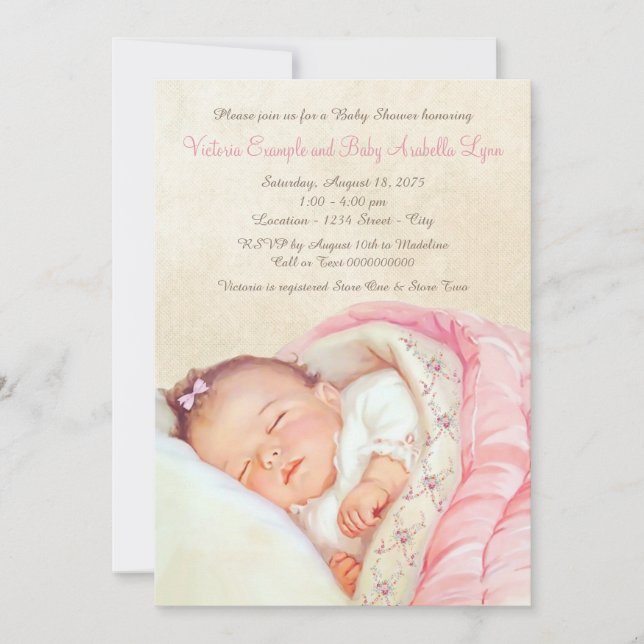 Invitation Douche pour bébé rose vintage (Devant)