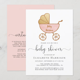 Invitation Douche pour bébés avec option virtuelle rose