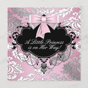 Invitation Douche pour bébés soie rose et noire princesse noi