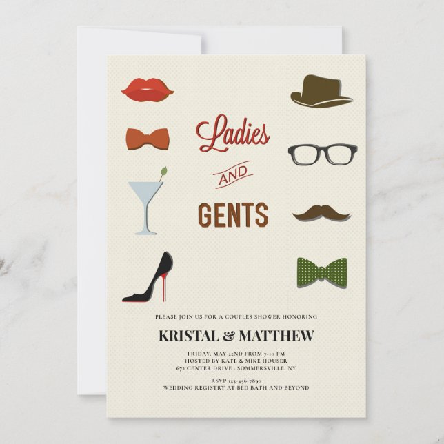Invitation Douche pour couples, Mesdames et Messieurs (Devant)