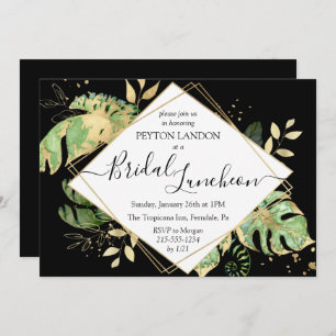 Invitation Douche pour déjeuner nuptiale Tropical Black & Gol