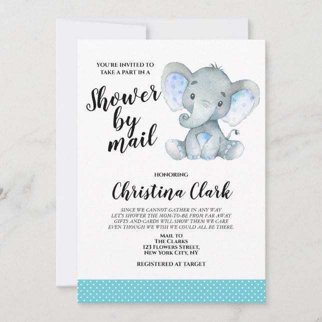 Invitation Douche pour éléphant par mail Cute (Devant)