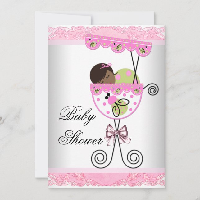 Invitation Douche pour fille rose et verte (Devant)