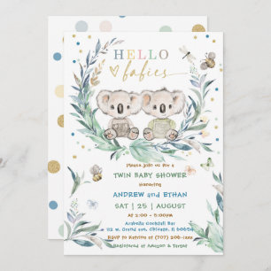 Invitation Douche pour garçon Koala Twin Editable