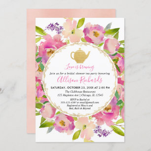 Invitation Douche pour mariée à la fête du thé Pâte rose boho