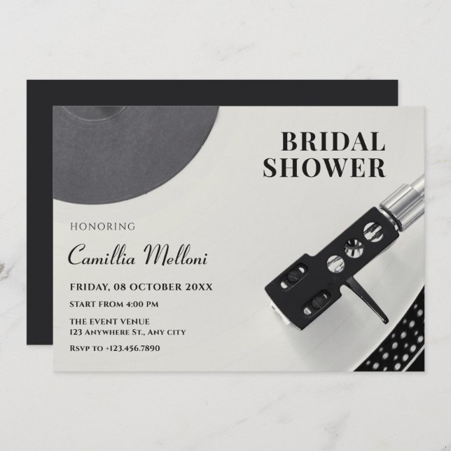 Invitation Douche pour mariée en vinyle (Devant / Derrière)