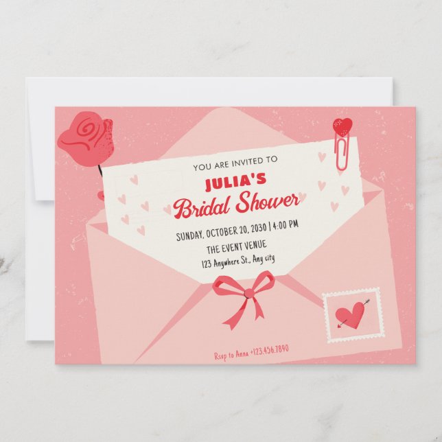 Invitation Douche rose mignonne belle lettre nuptiale (Devant)