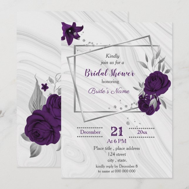 Invitation douche royale violette à nuptiale (Devant / Derrière)