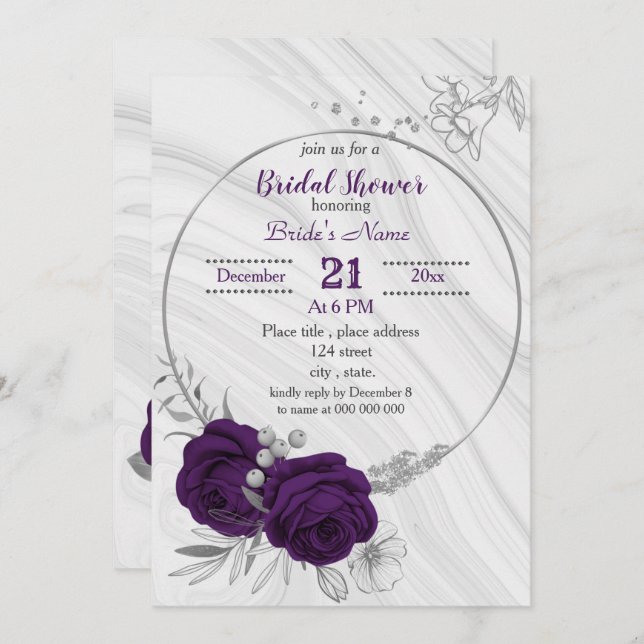 Invitation douche royale violette à nuptiale (Devant / Derrière)