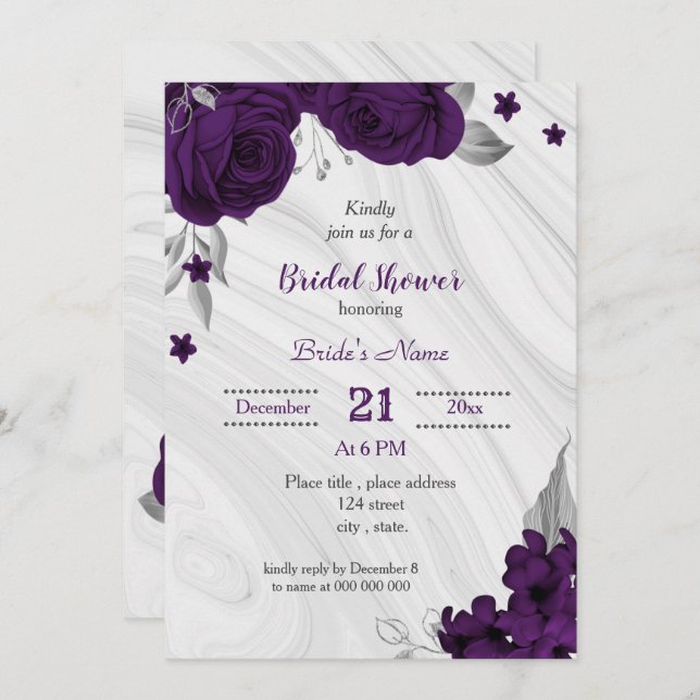 Invitation douche royale violette à nuptiale (Devant / Derrière)