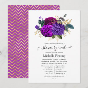 Invitation Douche royale violette et or florale par courrier