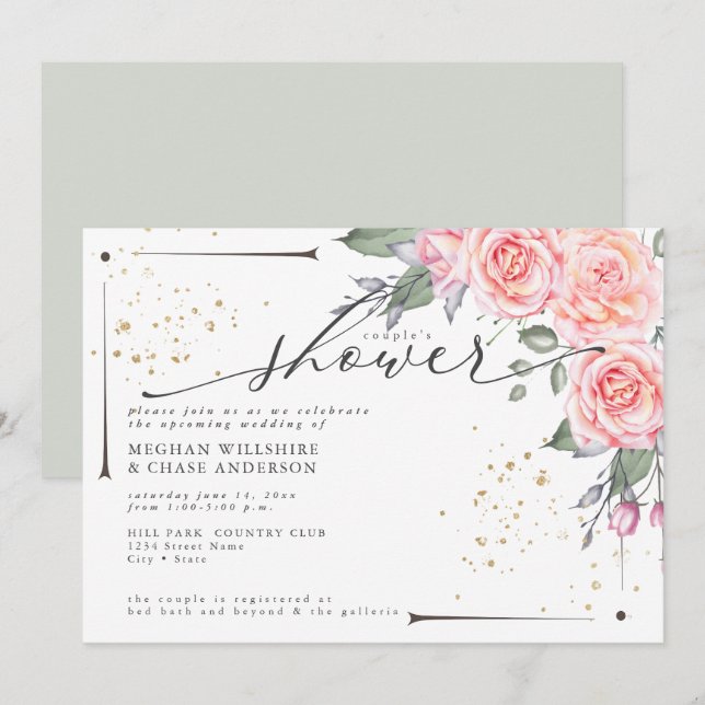 Invitation Douche Rustique Couple's Dusty Green Foliage Invit (Devant / Derrière)