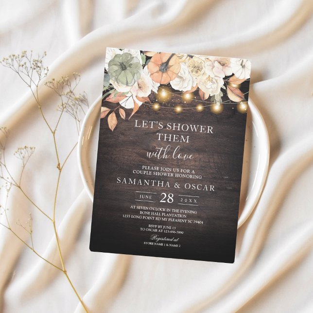 Invitation Douche Rustique Fall Couple | Floral & Lumières (Créateur téléchargé)
