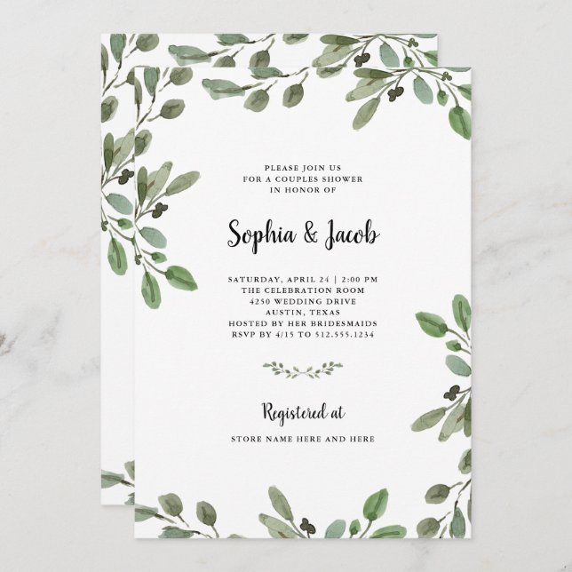 Invitation Douche simple de couples de la verdure | (Devant / Derrière)