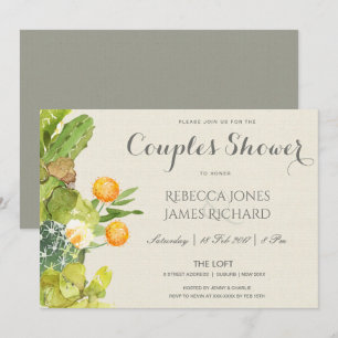 INVITATION DOUCHE SUCCULENTE CACTUS JARDIN FLORAL COUPLES