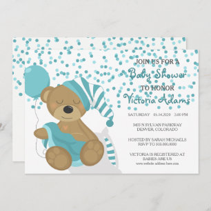 Invitation Douche turquoise d'ours de bébé de confettis