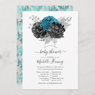 Invitation Douche Turquoise, Noire et Argent