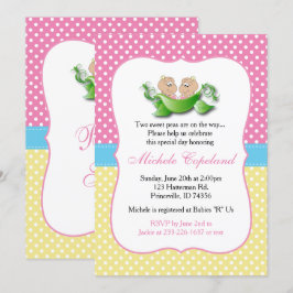 Invitation Douche Twin Baby Girl - Deux Pois Dans Une Poitrin