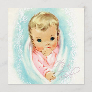 Invitation Douche vintage bleue et rose turquoise de bébé