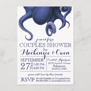 Invitation Douche Vintage contre la pieuvre marine Couples