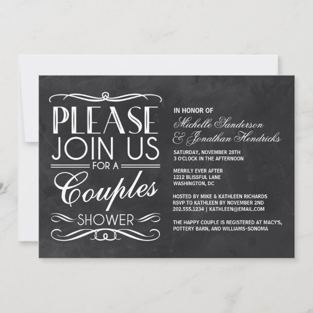 Invitation Douche Vintage Couples Chalkboard (Devant)