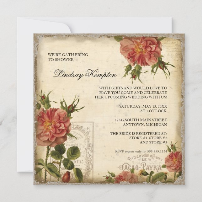 Invitation Douche vintage crème noire de couples de Tour (Devant)