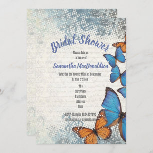 Invitation Douche vintage de papillons bleus