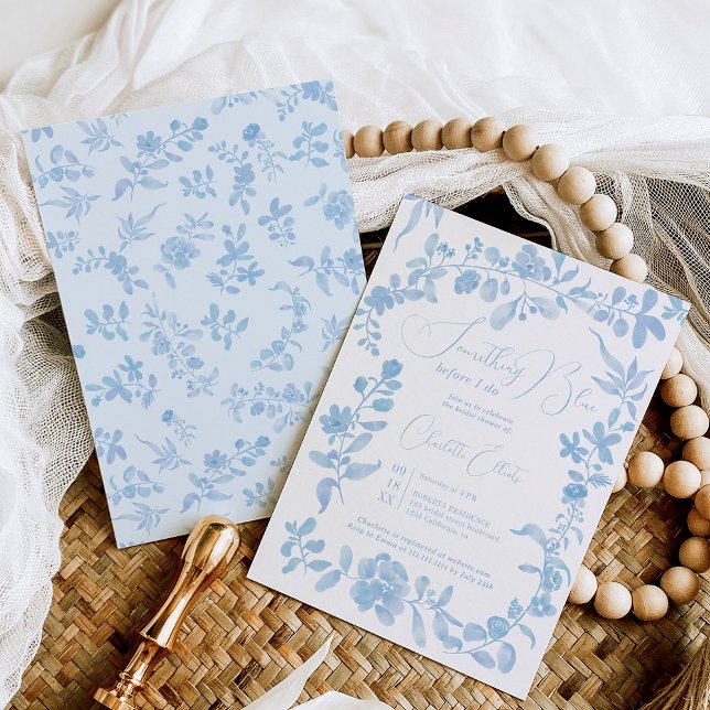 Invitation Douche vintage fleurie bleue (Something blue french vintage floral bridal shower invitation)