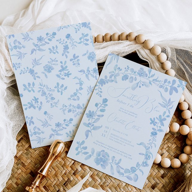 Invitation Douche vintage fleurie bleue (Something blue french vintage floral bridal shower invitation on blue)