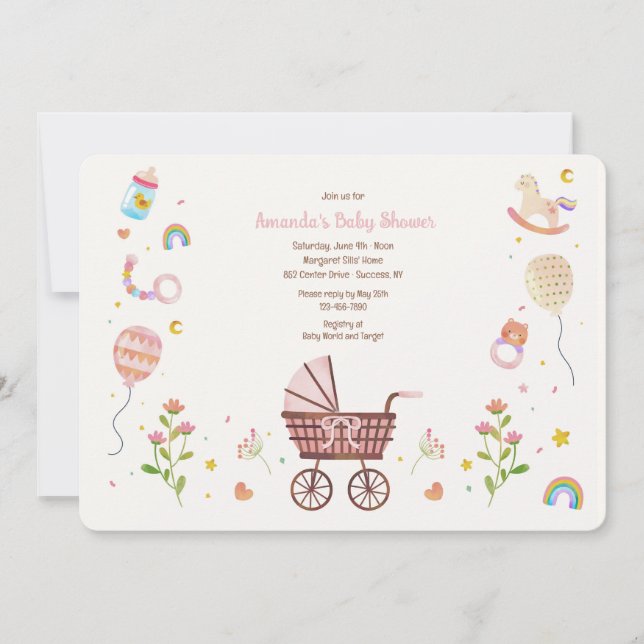 Invitation Douche vintage pour bébé (Devant)